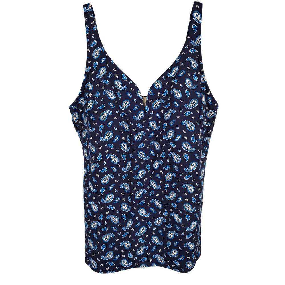 NWT Lands End Womens SZ 14 Tankini Top Blue Paisley Lycra Coastal Preppy Swim